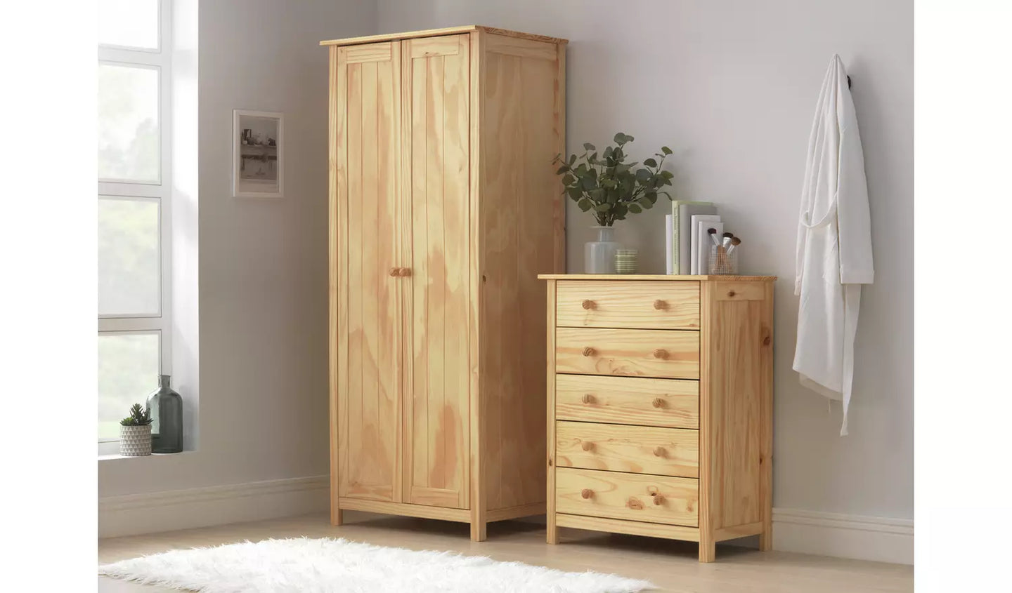 Assembled Scandinavia 2 Door Wardrobe - Pine